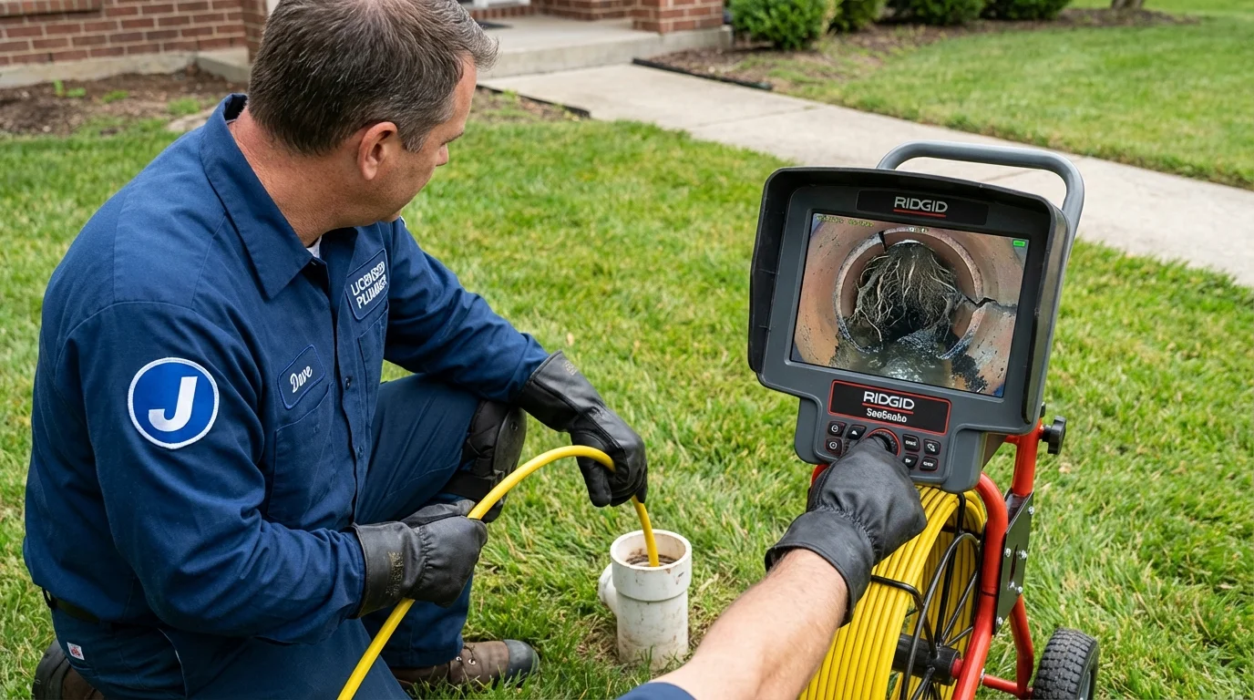 Sewer camera inspection being performed by Johns Plumbing LLC in Galva