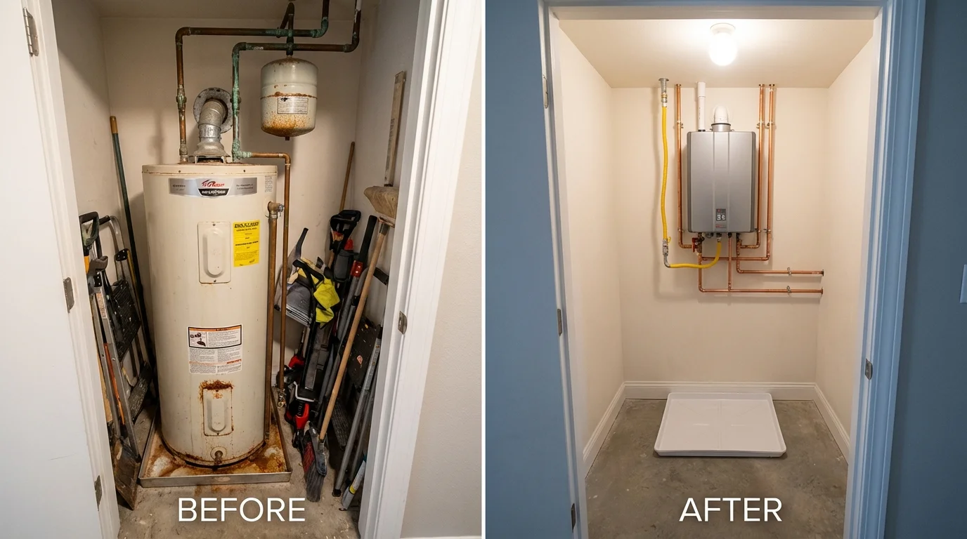 Tank water heater versus wall-mounted tankless unit comparison for Galva, IL homeowners