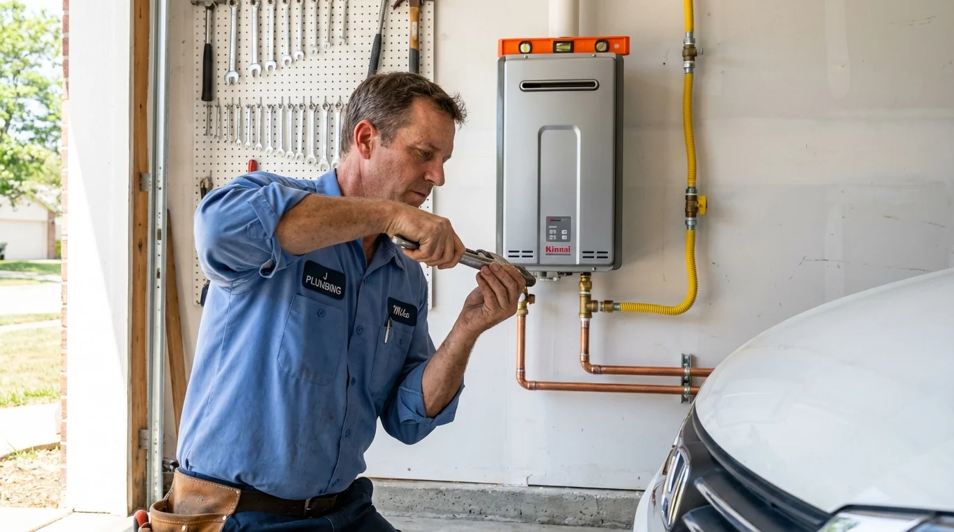 Tankless water heater installation by a Johns Plumbing LLC plumber in Galva